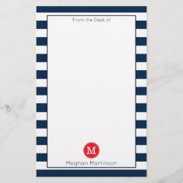 Blaue Streifen Minimal Chic Red Monogram Briefpapier