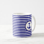 Blaue Streifen mit Anker Kaffeetasse (VorderseiteRechts)