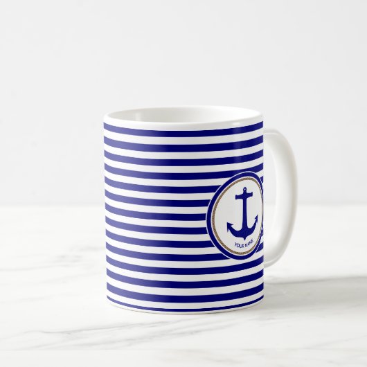Blaue Streifen mit Anker Kaffeetasse (VorderseiteRechts)