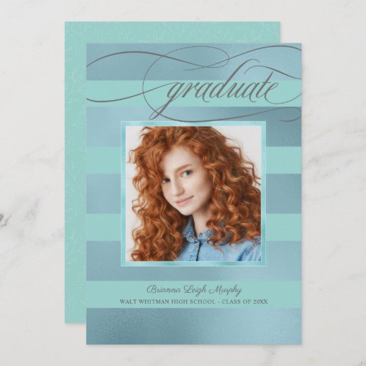 Blaue Streifen mit Foto Graduate Ankündigung (Vorne/Hinten)