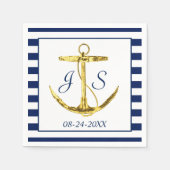 Blaue Streifen mit Goldanker Hochzeit Serviette (Vorderseite)