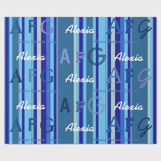 blaue Streifen mit individuelle Name . personalisi Geschenkpapier (Flach)