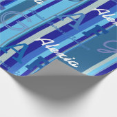 blaue Streifen mit individuelle Name . personalisi Geschenkpapier (Ecke)