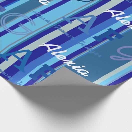 blaue Streifen mit individuelle Name . personalisi Geschenkpapier (Ecke)