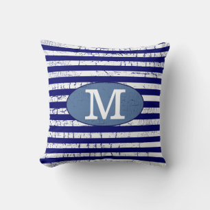 Blaue Streifen mit Monogramm Dekoration Kissen