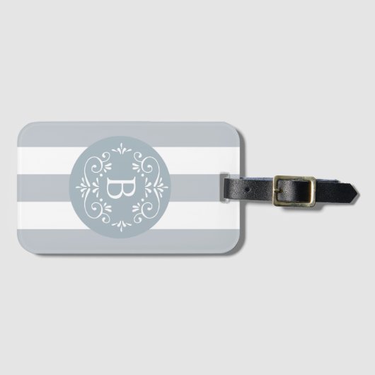 Blaue Streifen mit Monogramm Gepäckanhänger (Vorderseite (Horizontal))