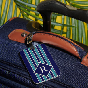Blaue Streifen mit Monogramm Gepäckanhänger