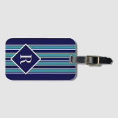 Blaue Streifen mit Monogramm Gepäckanhänger (Vorderseite (Horizontal))