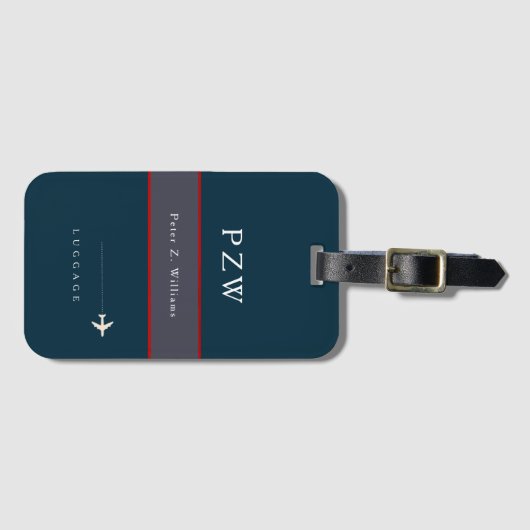 Blaue Streifen mit Namen Elegant Gepäckanhänger (Vorderseite (Horizontal))
