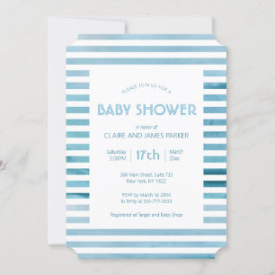 Blaue Streifen mit Wasserfarbe Einfache Babydusche Einladung