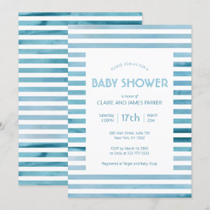 Blaue Streifen mit Wasserfarbe Einfache Babydusche Einladung