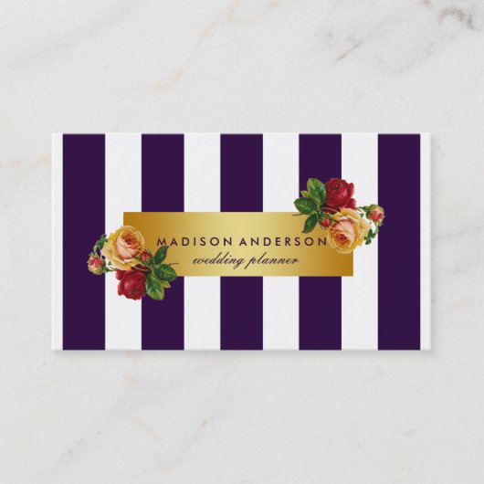 Blaue Streifen mit weißem Chic Silver Vintag Visitenkarte (Vorderseite)