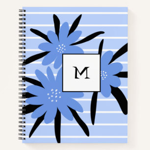 Blaue Streifen Moderne Monogramm-Blume Notizblock