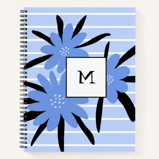 Blaue Streifen Moderne Monogramm-Blume Notizblock (Vorderseite)