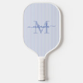Blaue Streifen Monogramm Name Pickleball Schläger (Vorderseite)