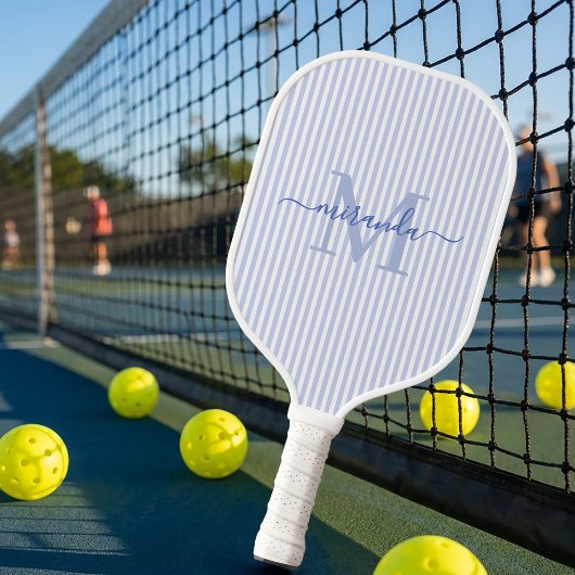 Blaue Streifen Monogramm Name Pickleball Schläger