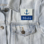 Blaue Streifen-Muster-Anker-nautischindividueller Button (Beispiel)