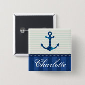 Blaue Streifen-Muster-Anker-nautischindividueller Button (Vorne & Hinten)