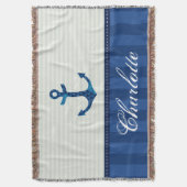 Blaue Streifen-Muster-Anker-nautischindividueller Decke (Vorderseite Vertikal)