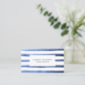 Blaue Streifen Muster Beruflich Visitenkarte (Stehend Vorderseite)