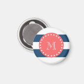 Blaue Streifen-Muster, Korallenmonogramm Magnet (Vorderseite/Rückseite)