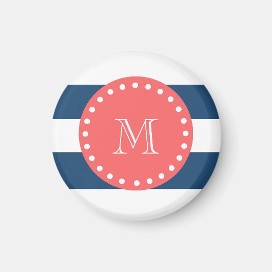 Blaue Streifen-Muster, Korallenmonogramm Magnet (Vorne)