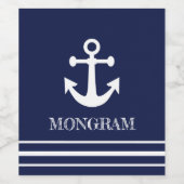Blaue Streifen Nautic Navy Schiff Name Anchor Weinetikett (Einzelnes Label)