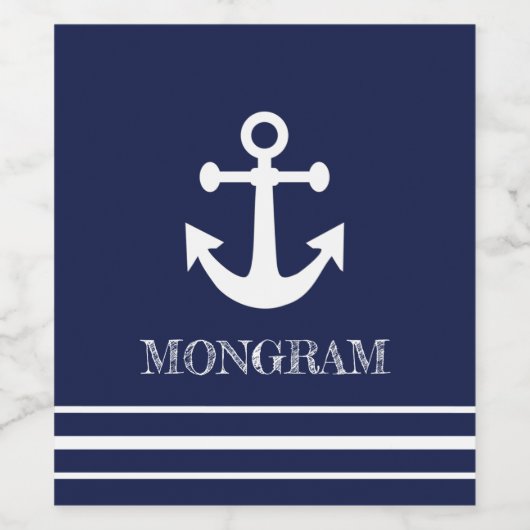 Blaue Streifen Nautic Navy Schiff Name Anchor Weinetikett (Einzelnes Label)