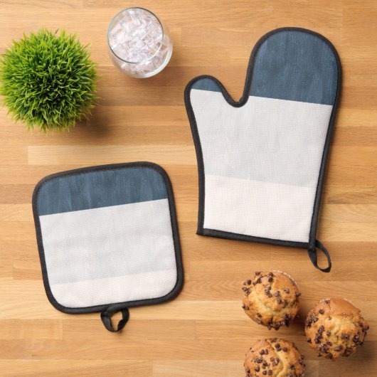 Blaue Streifen Ofenhandschuh & Topflappen-Set (Oben Unten)