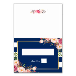 Blaue Streifen Pink Floral DIY Hochzeitsplatz Tischnummer