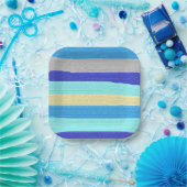 Blaue Streifen Pinselstriche Pappteller (Party)