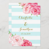 Blaue Streifen Rosa Blume Hochzeitsfeiern Einladung (Vorne/Hinten)