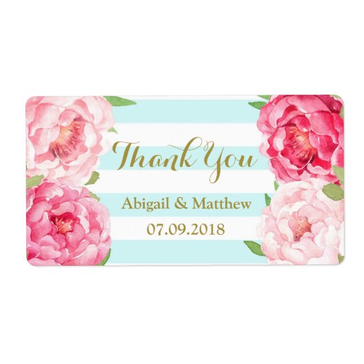 Blaue Streifen Rosa Blumenfarben Hochzeitsmarken (Vorne)