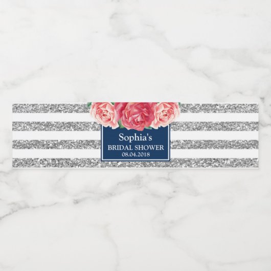 Blaue Streifen Rosa Brautparty Wasserflaschenetikett (Einzelnes Label)