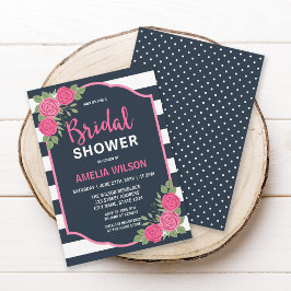 Blaue Streifen Rosenrosen Brautparty Einladung