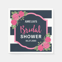 Blaue Streifen Rosenrosen Brautparty Serviette