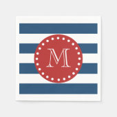 Blaue Streifen, rotes Monogramm Serviette (Vorderseite)