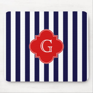 Blaue Streifen, rotes Quatrefolienmonogramm Mousepad