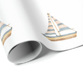 Blaue Streifen Sailboat Geschenkpapier (Rolleneckpunkt)