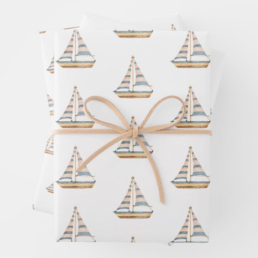 Blaue Streifen Sailboat Geschenkpapier Set (Beispiel)
