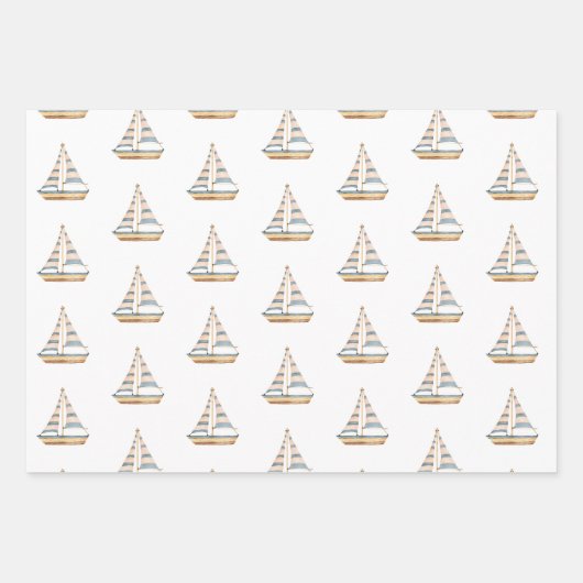 Blaue Streifen Sailboat Geschenkpapier Set (Vorderseite)