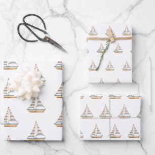 Blaue Streifen Sailboat Geschenkpapier Set