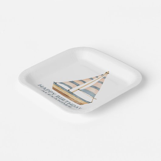 Blaue Streifen Sailboat Pappteller (Gewinkelt)