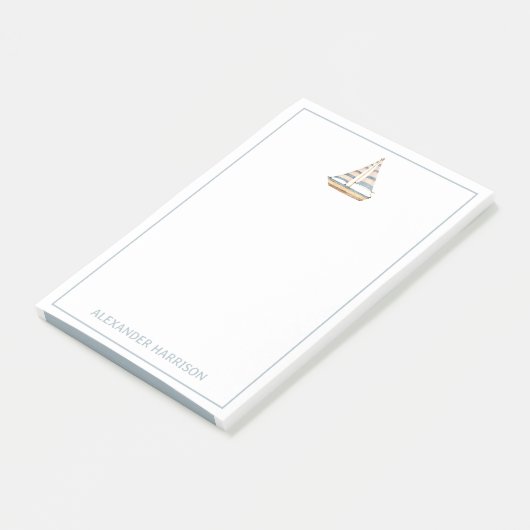 Blaue Streifen Sailboat Post-it Klebezettel (angewinkelt)