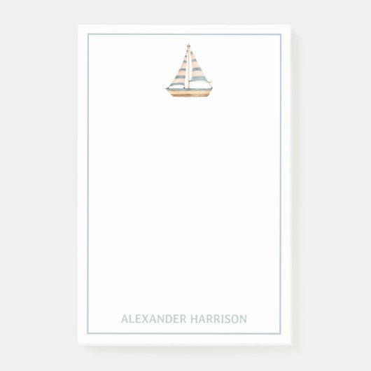 Blaue Streifen Sailboat Post-it Klebezettel (Vorderseite)