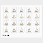 Blaue Streifen Sailboat Quadratischer Aufkleber (Blatt)