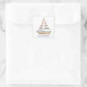 Blaue Streifen Sailboat Quadratischer Aufkleber (Tasche)