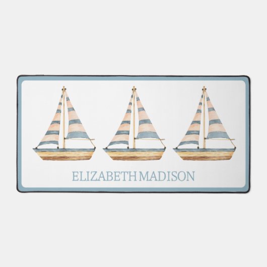 Blaue Streifen Sailboat Schreibtischunterlage (Vorderseite)