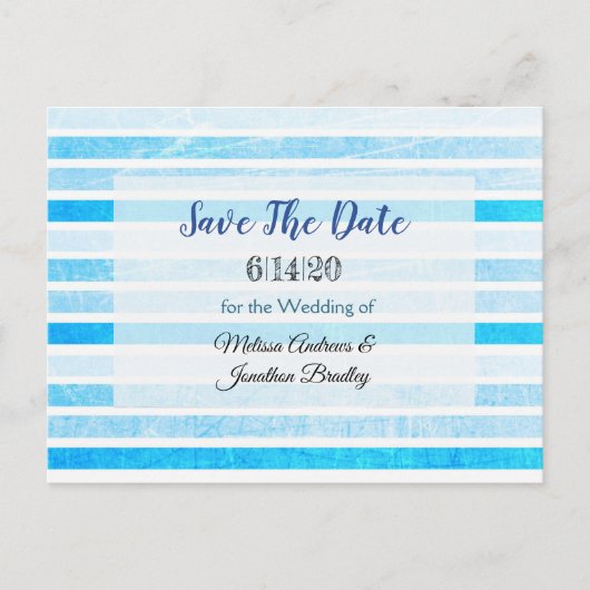 Blaue Streifen Save the Date Postkarte (Vorderseite)