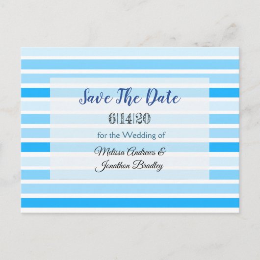 Blaue Streifen Save the Date Postkarte (Vorderseite)